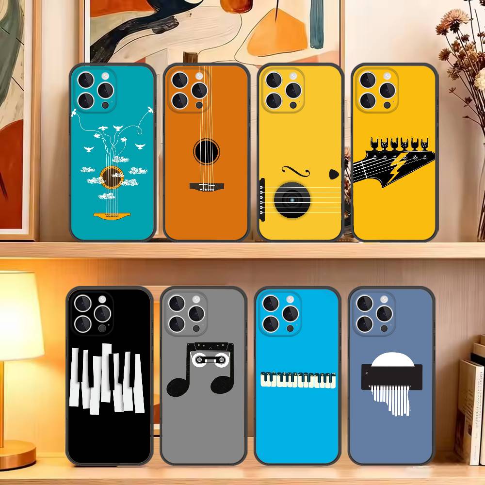 Musical Instrument Quotes - ミニマルなフラット楽器デザインのiPhoneケース（iPhone16、15、14、13、12、11、Pro、Max、Plus、X、XS、SE4、E、Mini対応）ソフトブラックケース