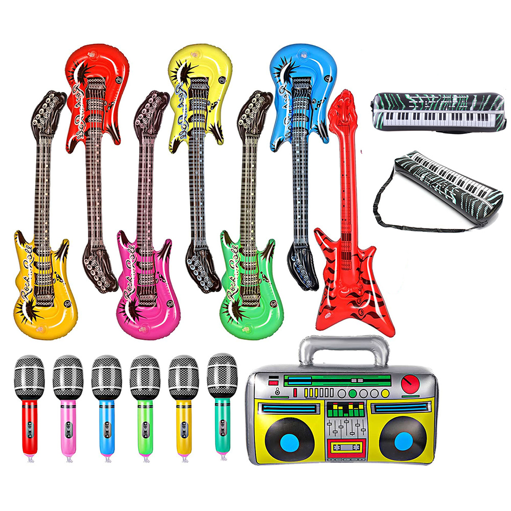 Musical Instrument That You Blow Into - インフレータブル楽器おもちゃセットには、爆破ギター、ロックエレキギター、インフレータブルマイク、ラジオ、80年代、90年代のミュージカルが含まれます。