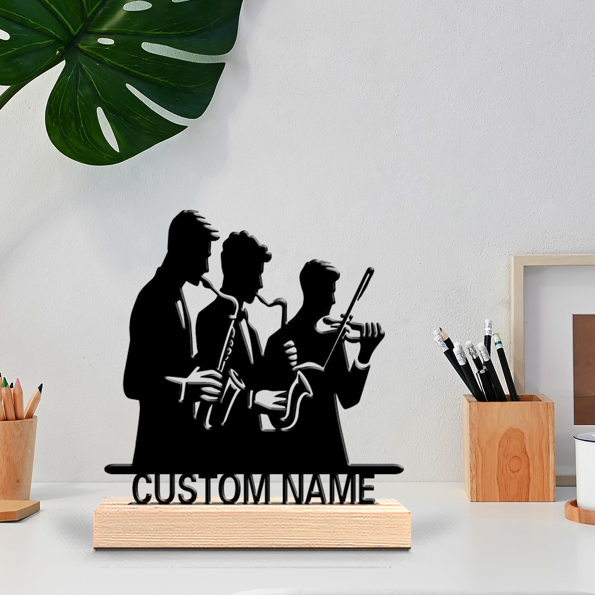 Musical Instrument Name - 1個入り 楽器演奏 カスタマイズ名入りブリキ像 木製台座付きブリキオーナメント 子供向けギフト