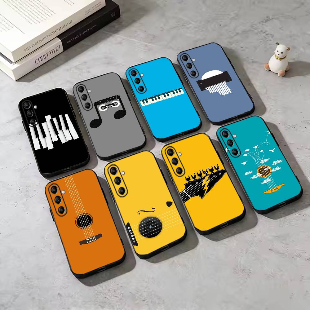 Musical Instrument Quotes - ミニマルフラット楽器電話ケースサムスンギャラクシー A73、A72、A71、A70、A53、A52、A51、その他ソフトブラックカバー用