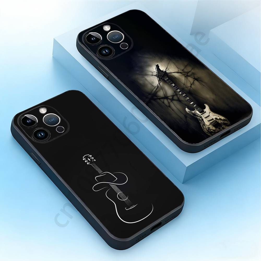 Musical Instrument Quotes - 楽器柄iPhoneケース iPhone 17,16,15,14,13,12,11,Pro,Max,Plus,Mini対応、耐衝撃ブラックマットソフトバンパー
