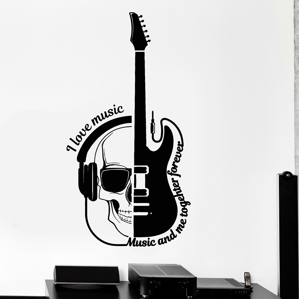 Musical Instrument Quotes - ビニール製ウォールステッカー,音楽ノート,ロックポップ楽器,ギター,ヘッドフォン,スカル,引用符,g4463