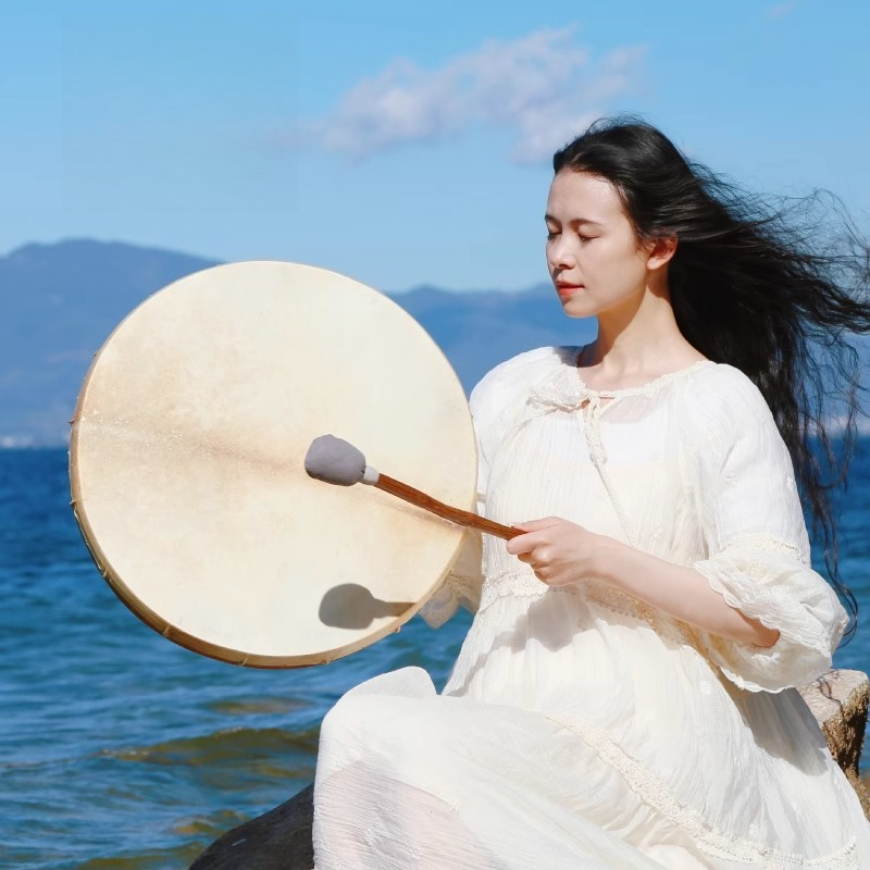 Musical Instrument Of India - シャーマンのドラムサークルシープスキン瞑想ドラム大人インドサウンドヒーリングドラムハンドバスドラムパーカッション楽器