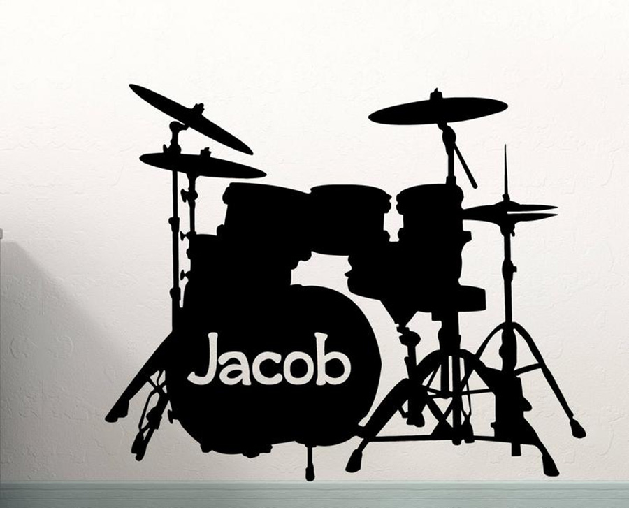 ドラムセット壁デカールカスタム名楽器壁のステッカールームビニ - Musical Instrument Name のレビューと価格